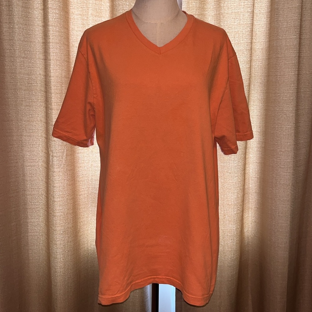 Basic Editions Orange V Neck Short Sleeve Shirt Mens Large
